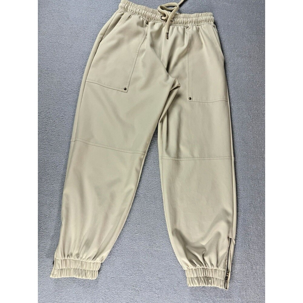 Zara Jogger Pants Women's Large Cream Beige Drawstring Elastic Weekend Travel